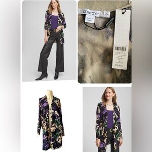 Chico’s Scroll Print Cardigan Sweater Women size L OPEN front